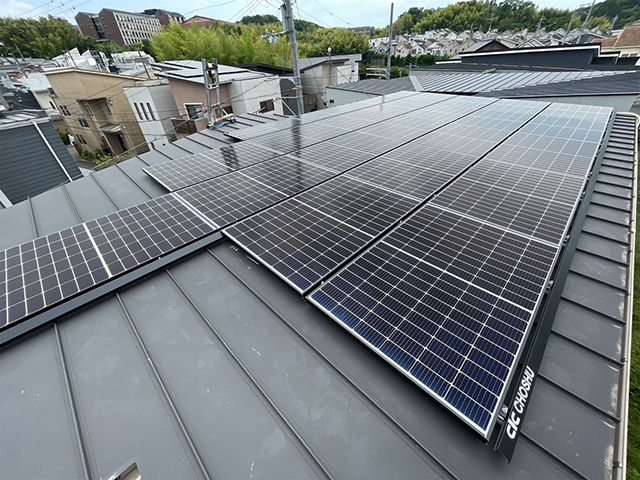 京都府京田辺市の長州産業製CS-340B81 ×21、CS-223B81 ×4の太陽光発電施工写真